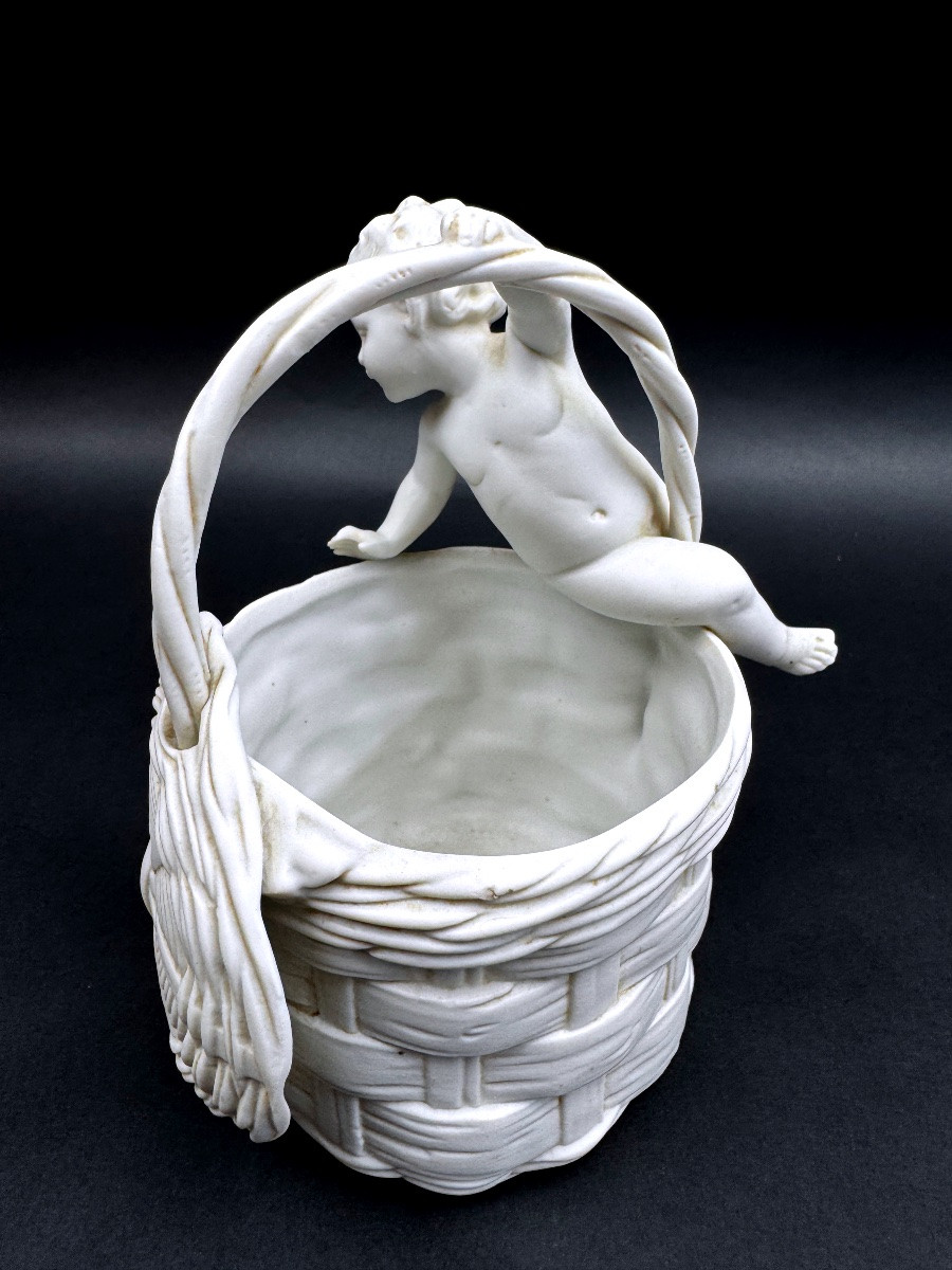 Thuringia Biscuit Porcelain Basket With Putto Decoration, 19th Century-photo-6