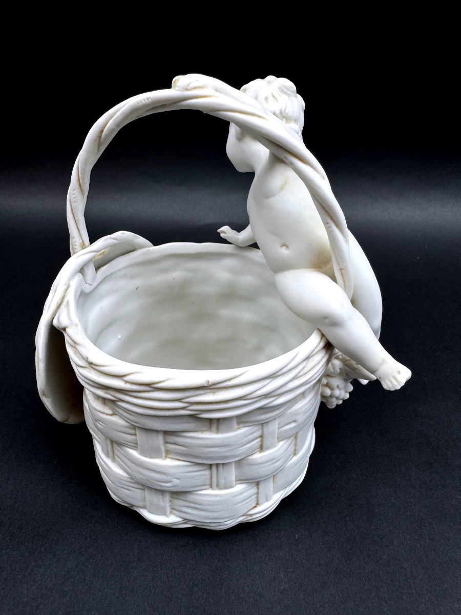 Thuringia Biscuit Porcelain Basket With Putto Decoration, 19th Century-photo-7
