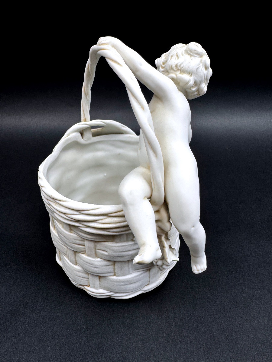 Thuringia Biscuit Porcelain Basket With Putto Decoration, 19th Century-photo-8