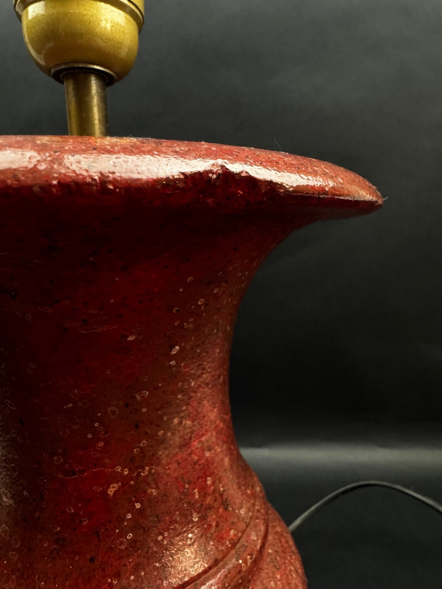Lamp Base In Reconstituted Stone, Red "oxblood", 20th Century-photo-4