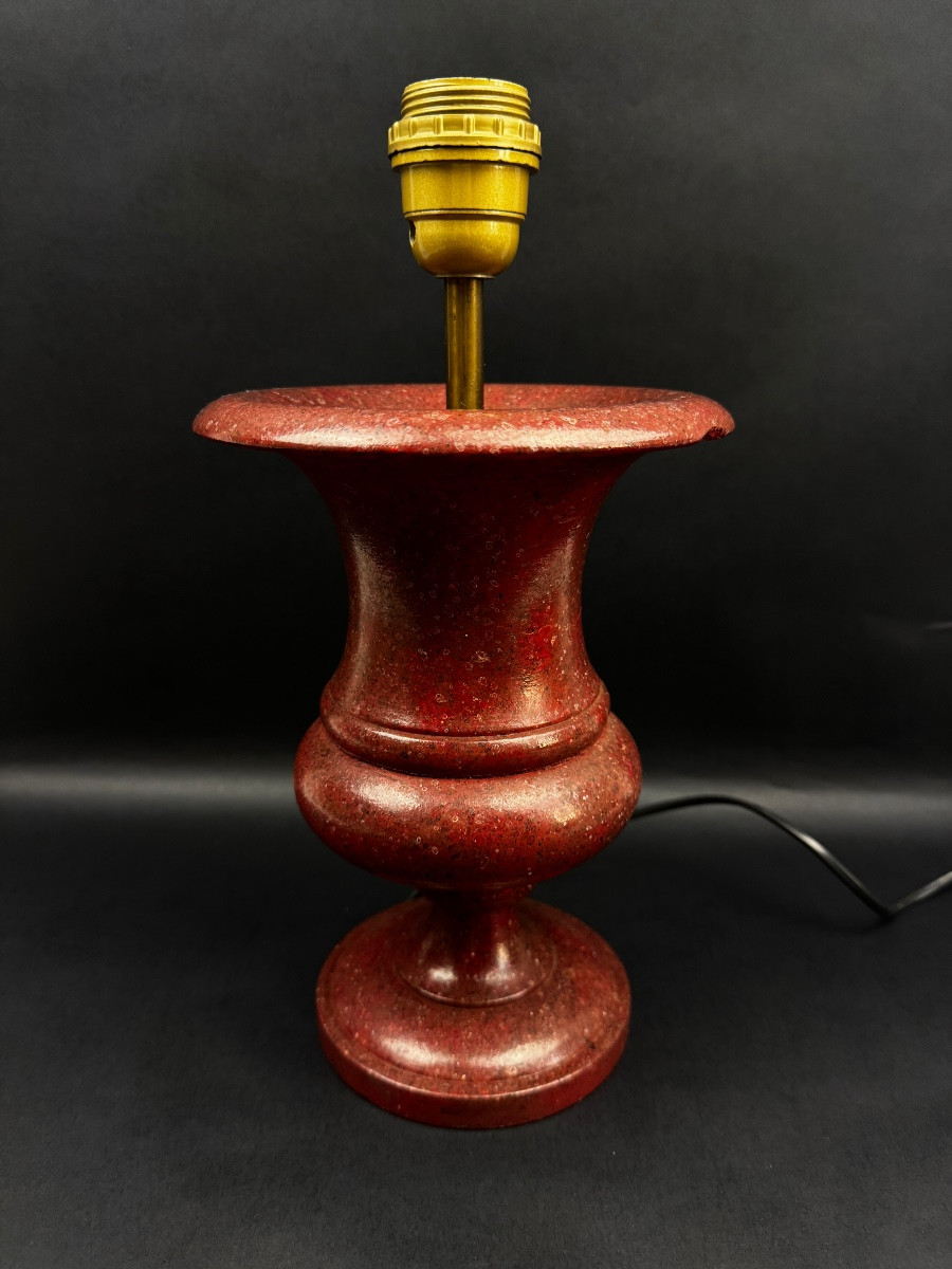 Lamp Base In Reconstituted Stone, Red "oxblood", 20th Century