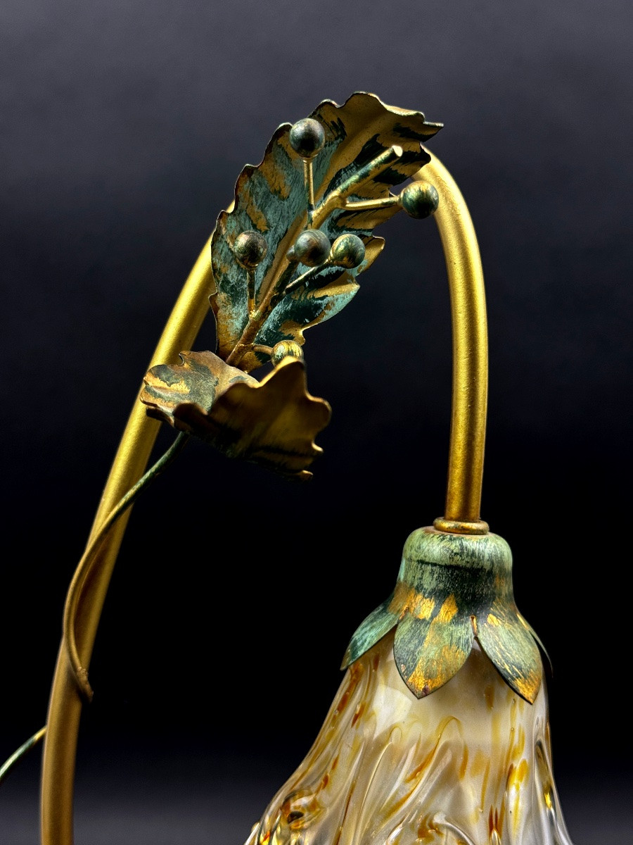 Masca Italy Floral Lamp, Gold Metal And Blown Glass-photo-1