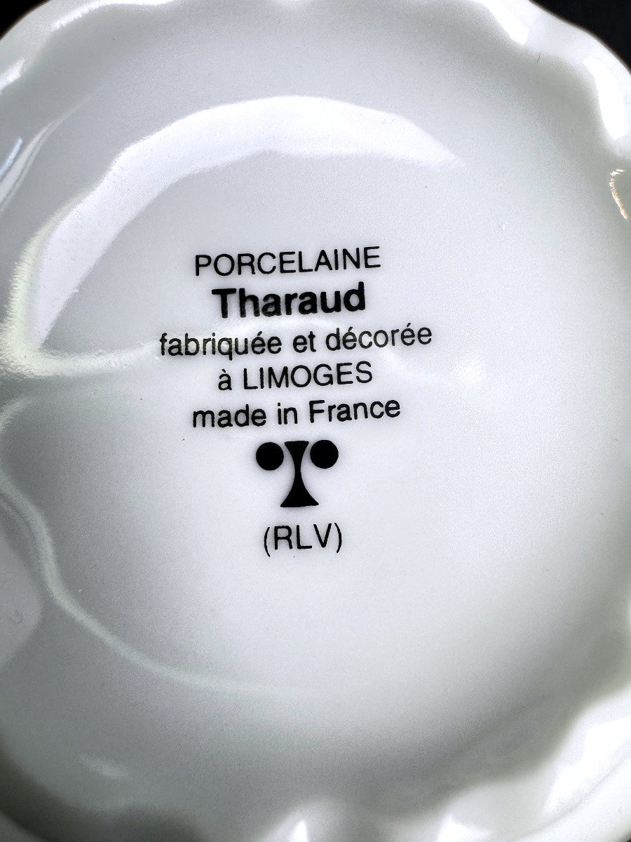 Tharaud Limoges, Suite de 2 tasses à thé, déjeuners en porcelaine blanche à bord doré-photo-2