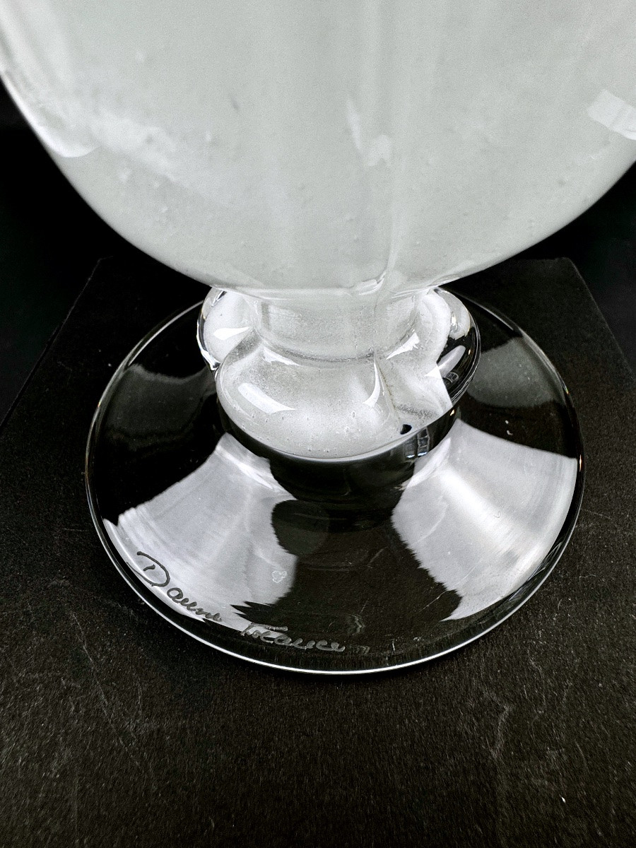 Daum France, Frosted Crystal Candle Holder With Chrome Metal-photo-3