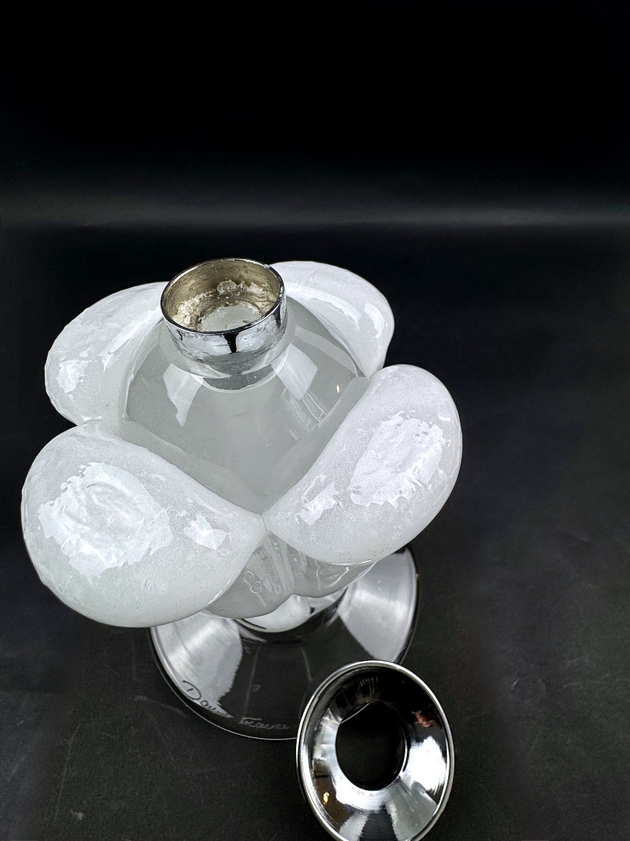 Daum France, Frosted Crystal Candle Holder With Chrome Metal-photo-4