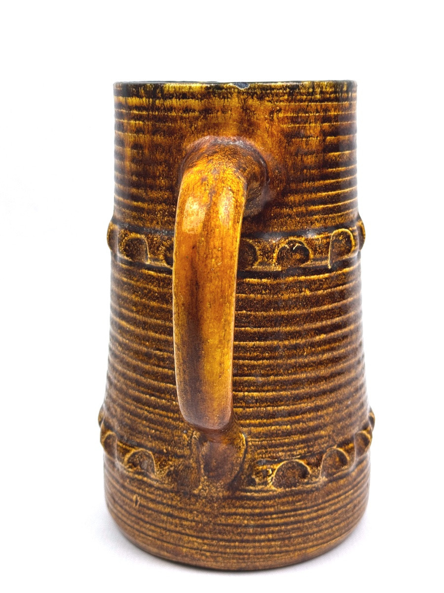 Pichet Accolay en grès émaillé brun, décor géométrique incisé – vers 1960-photo-2