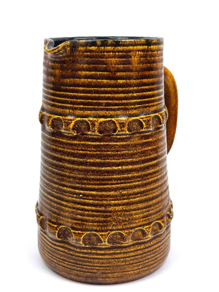 Pichet Accolay en grès émaillé brun, décor géométrique incisé – vers 1960-photo-3