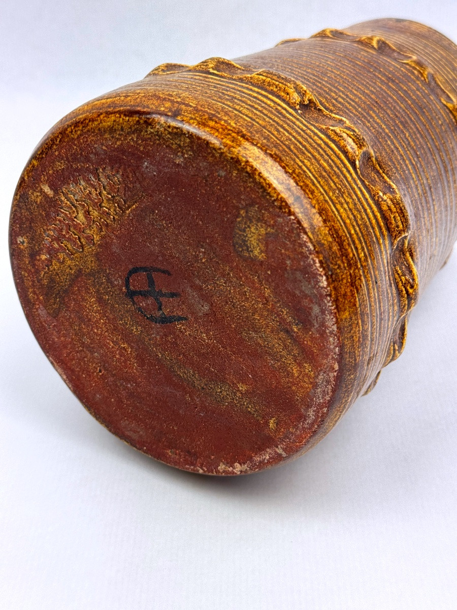 Pichet Accolay en grès émaillé brun, décor géométrique incisé – vers 1960-photo-2