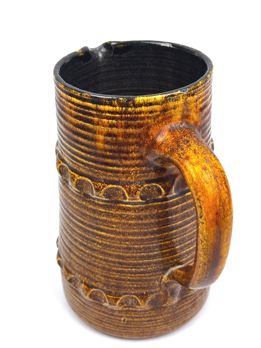 Pichet Accolay en grès émaillé brun, décor géométrique incisé – vers 1960-photo-3