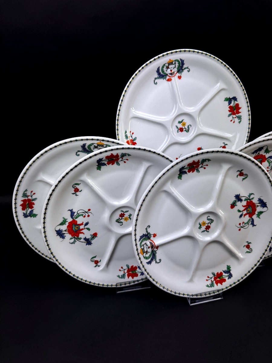 Suite de 6 assiettes compartimentées Porcelaine de Paris modèle Pavot-photo-2