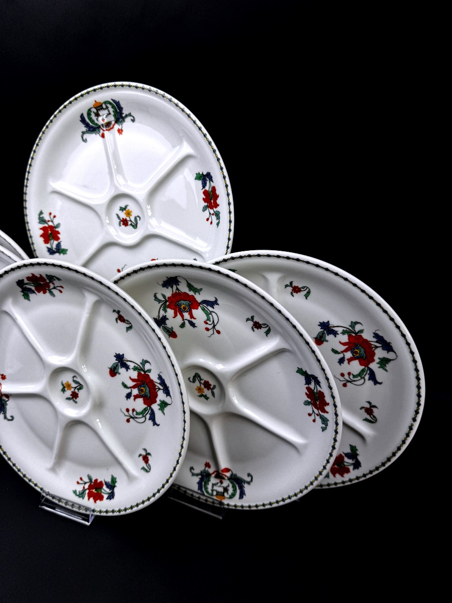 Suite de 6 assiettes compartimentées Porcelaine de Paris modèle Pavot-photo-4