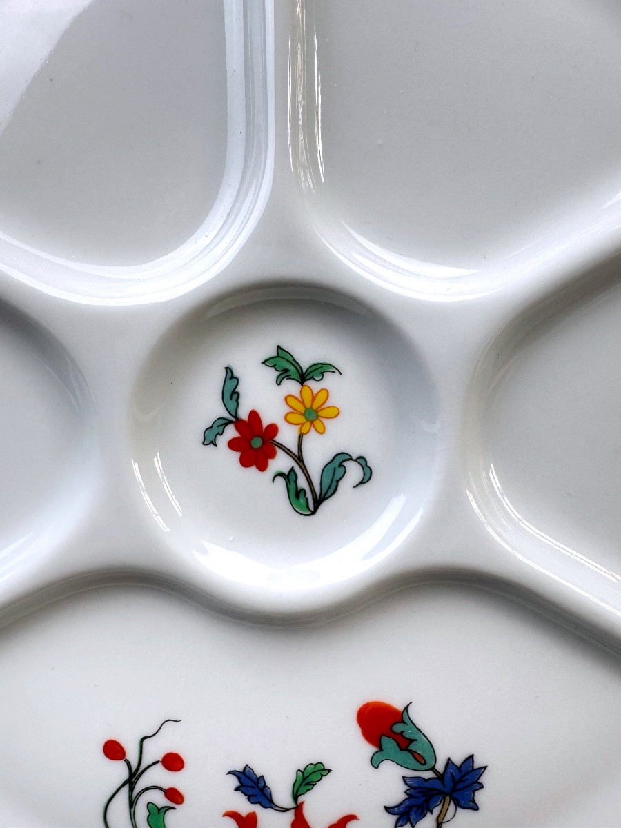 Suite de 6 assiettes compartimentées Porcelaine de Paris modèle Pavot-photo-1