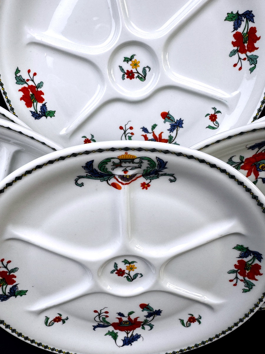 Suite de 6 assiettes compartimentées Porcelaine de Paris modèle Pavot-photo-3