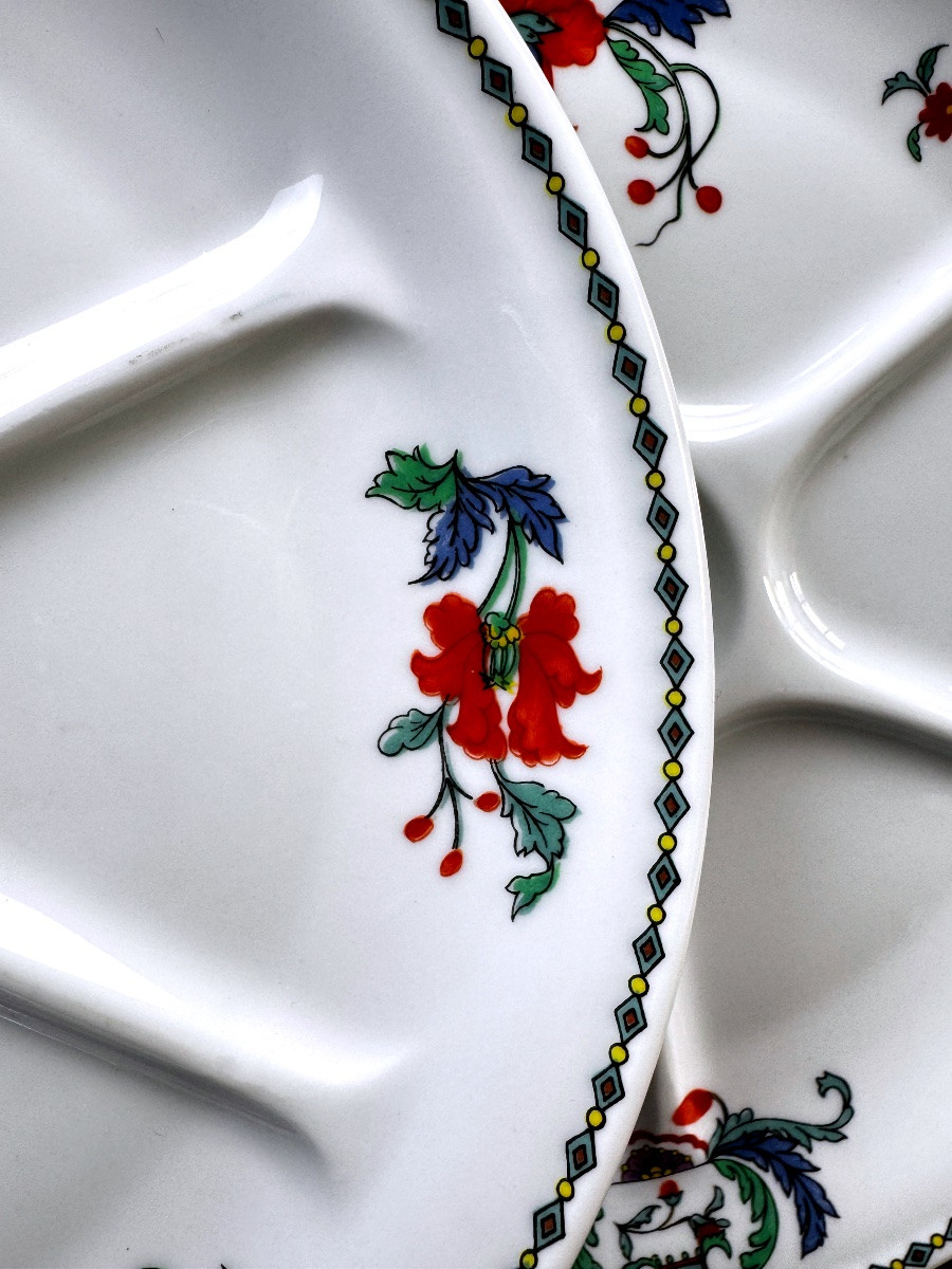 Suite de 6 assiettes compartimentées Porcelaine de Paris modèle Pavot-photo-4