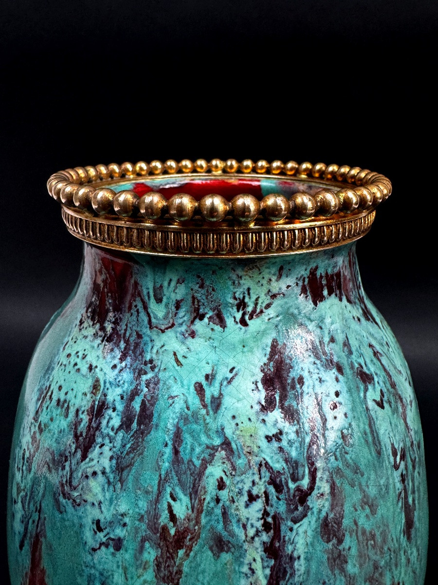 Cab Vase (céramique d'Art De Bordeaux) – Turquoise Green And Oxblood Red Glaze-photo-2