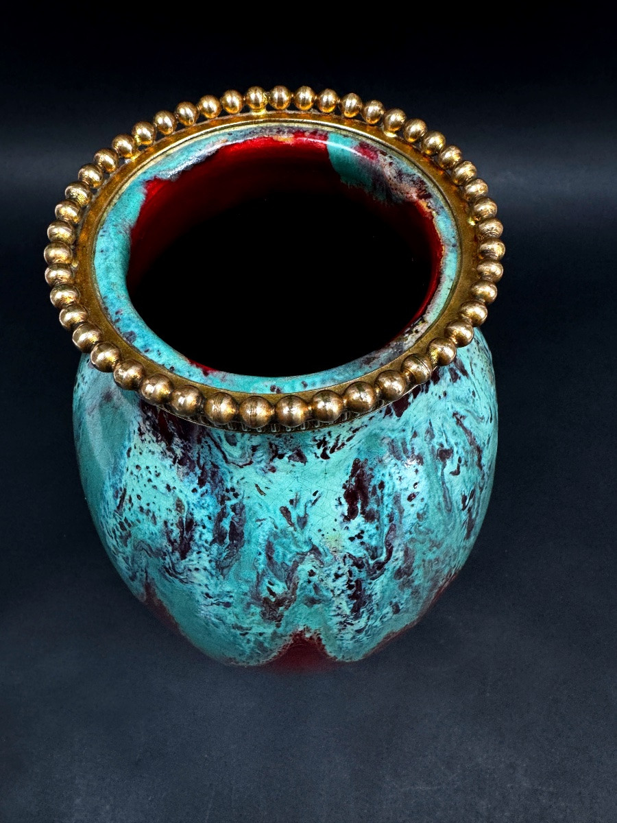 Cab Vase (céramique d'Art De Bordeaux) – Turquoise Green And Oxblood Red Glaze-photo-3