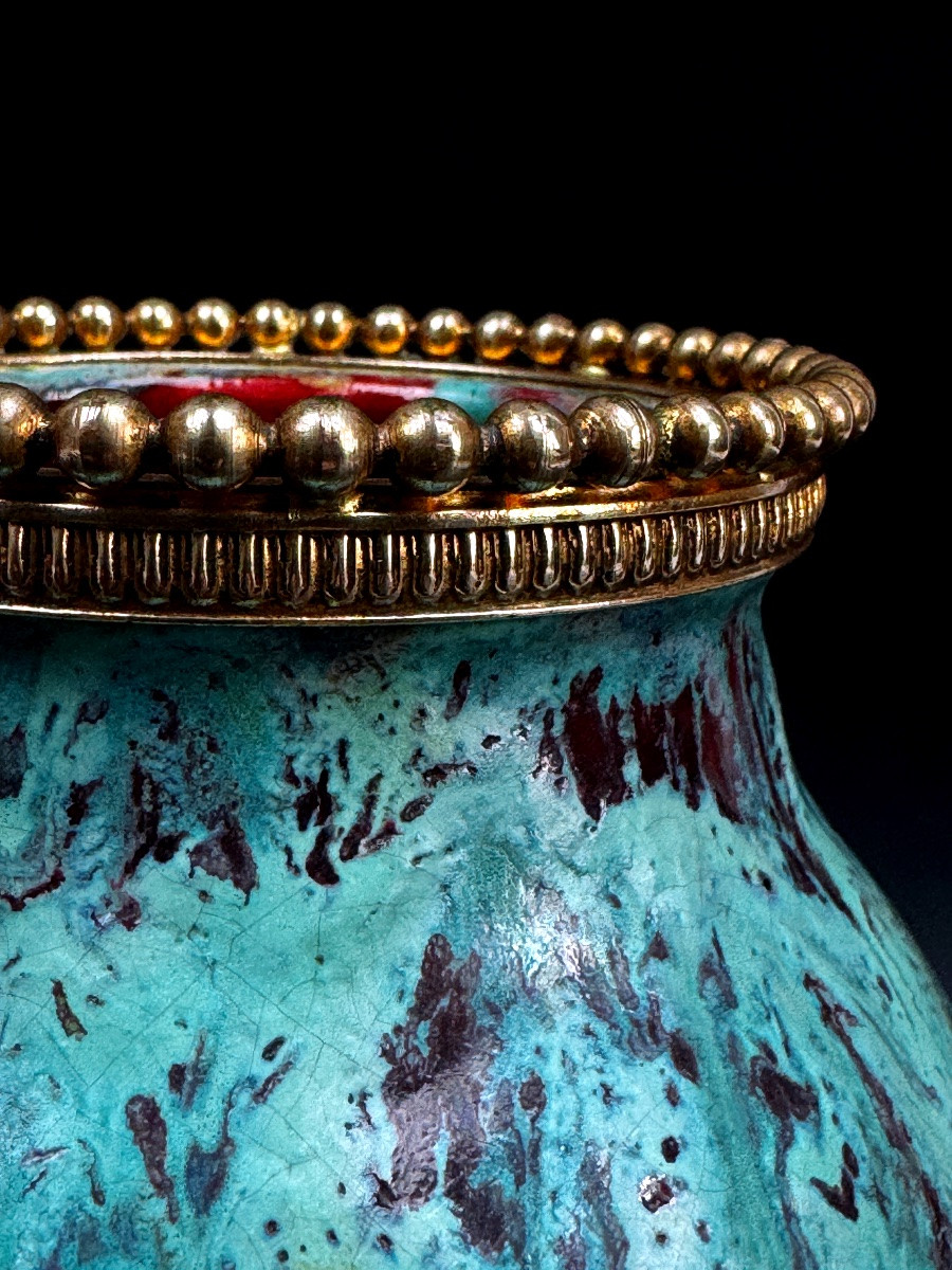 Cab Vase (céramique d'Art De Bordeaux) – Turquoise Green And Oxblood Red Glaze-photo-1