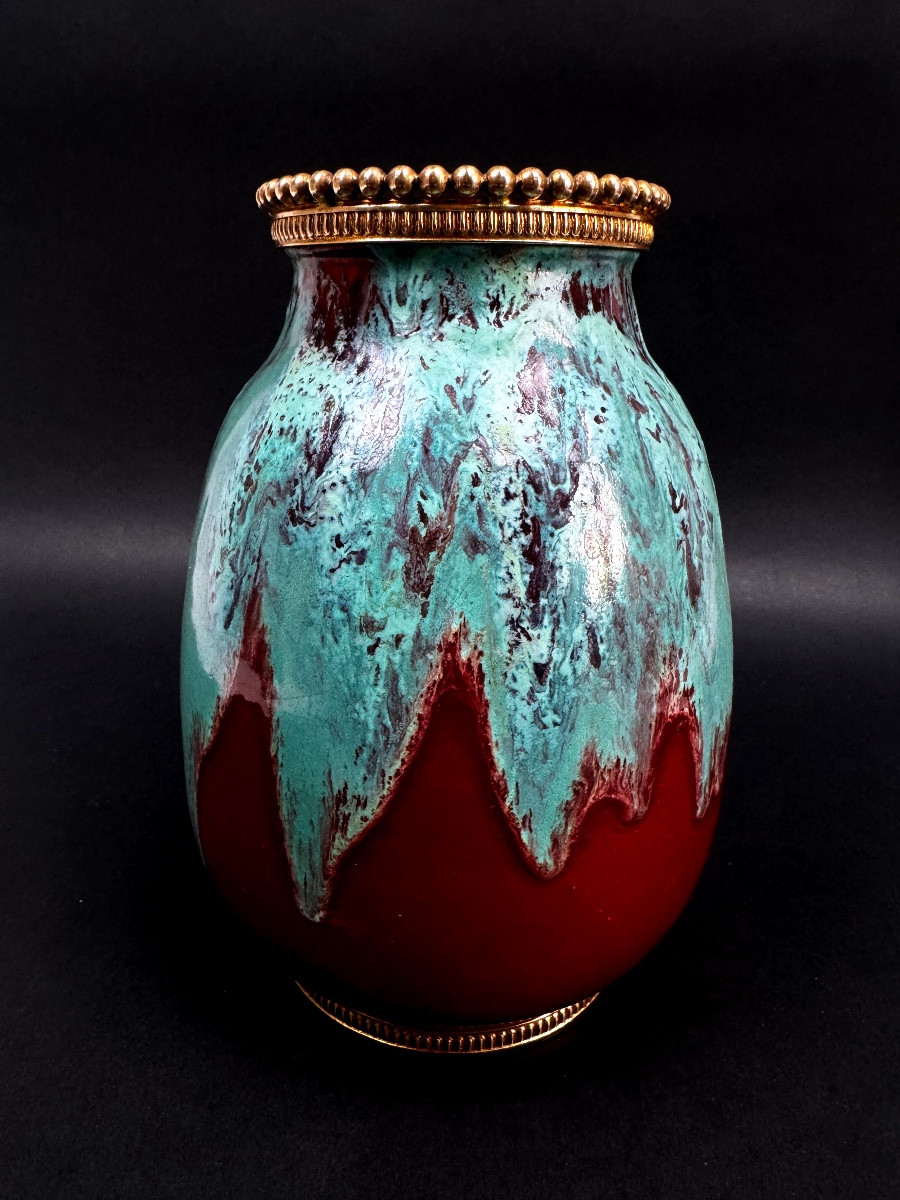 Cab Vase (céramique d'Art De Bordeaux) – Turquoise Green And Oxblood Red Glaze