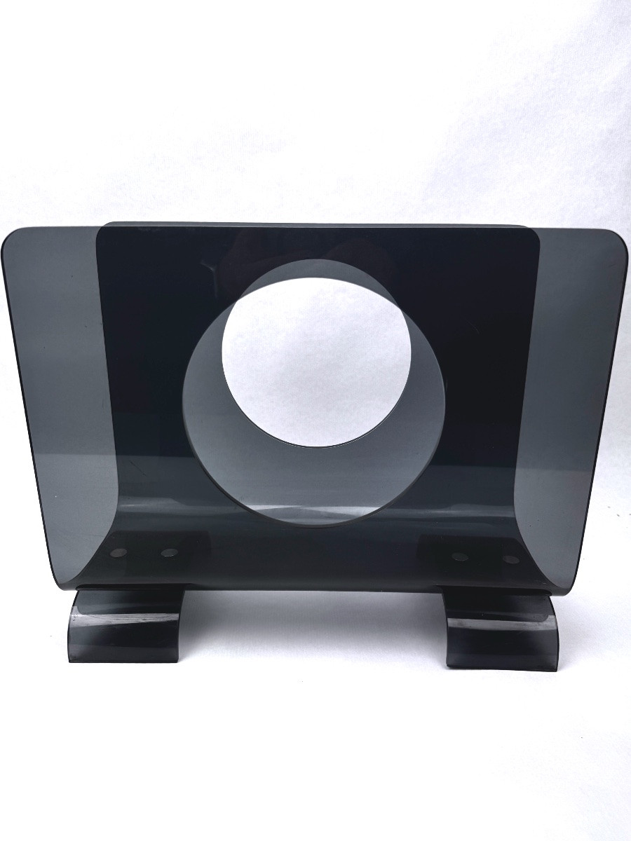 Vintage 1970s Smoked Plexiglass Magazine Rack, Minimalist Design-photo-2