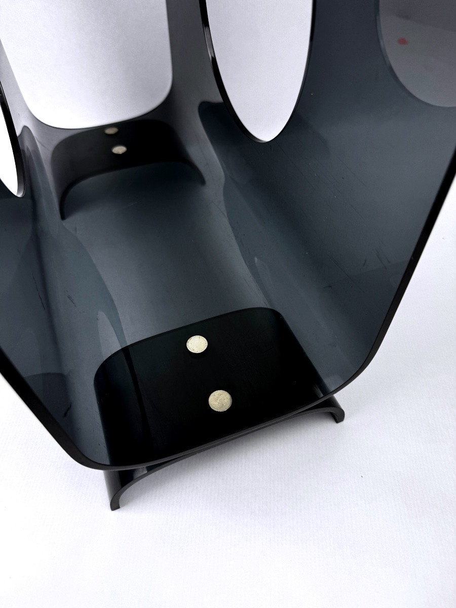 Vintage 1970s Smoked Plexiglass Magazine Rack, Minimalist Design-photo-1