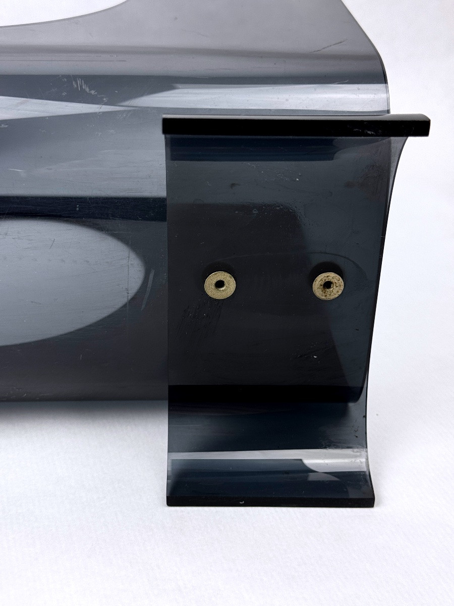 Vintage 1970s Smoked Plexiglass Magazine Rack, Minimalist Design-photo-3