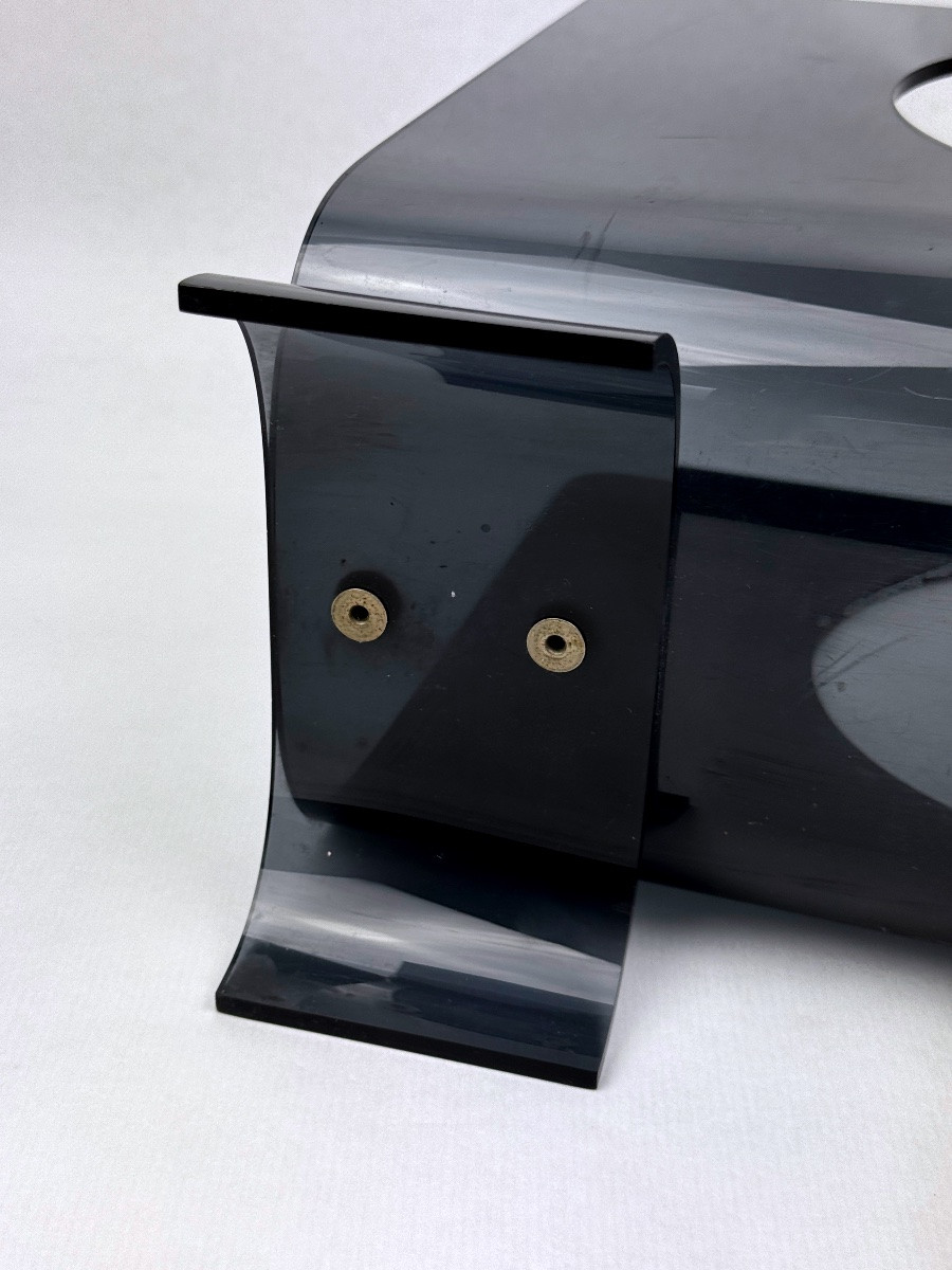 Vintage 1970s Smoked Plexiglass Magazine Rack, Minimalist Design-photo-4