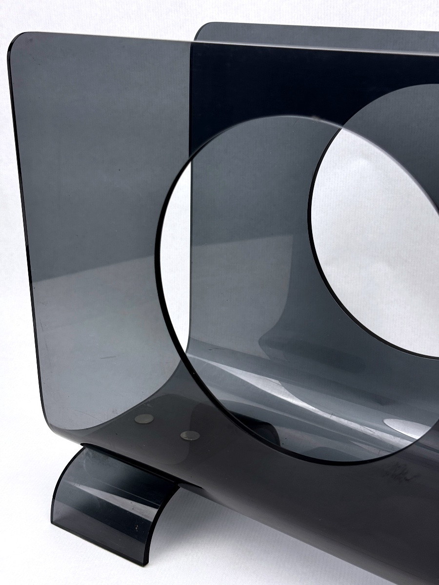 Vintage 1970s Smoked Plexiglass Magazine Rack, Minimalist Design-photo-5