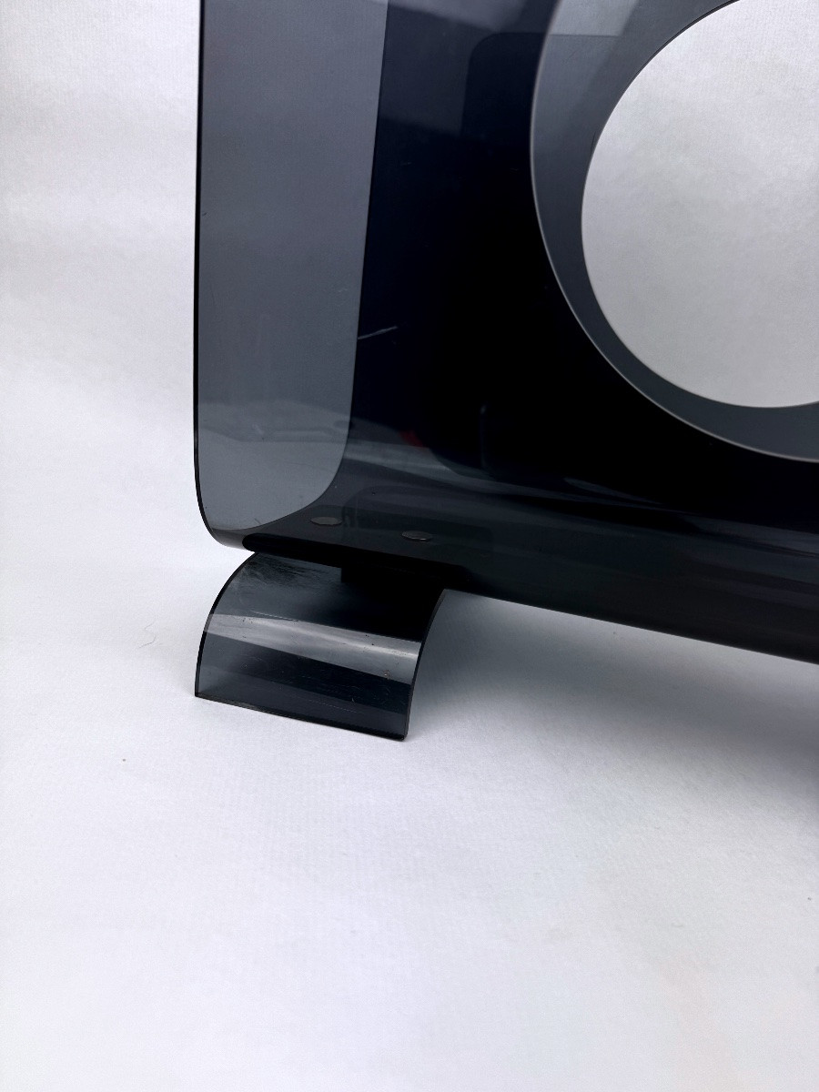Vintage 1970s Smoked Plexiglass Magazine Rack, Minimalist Design-photo-7