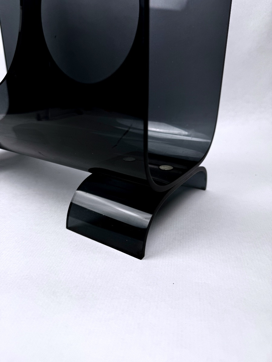 Vintage 1970s Smoked Plexiglass Magazine Rack, Minimalist Design-photo-8
