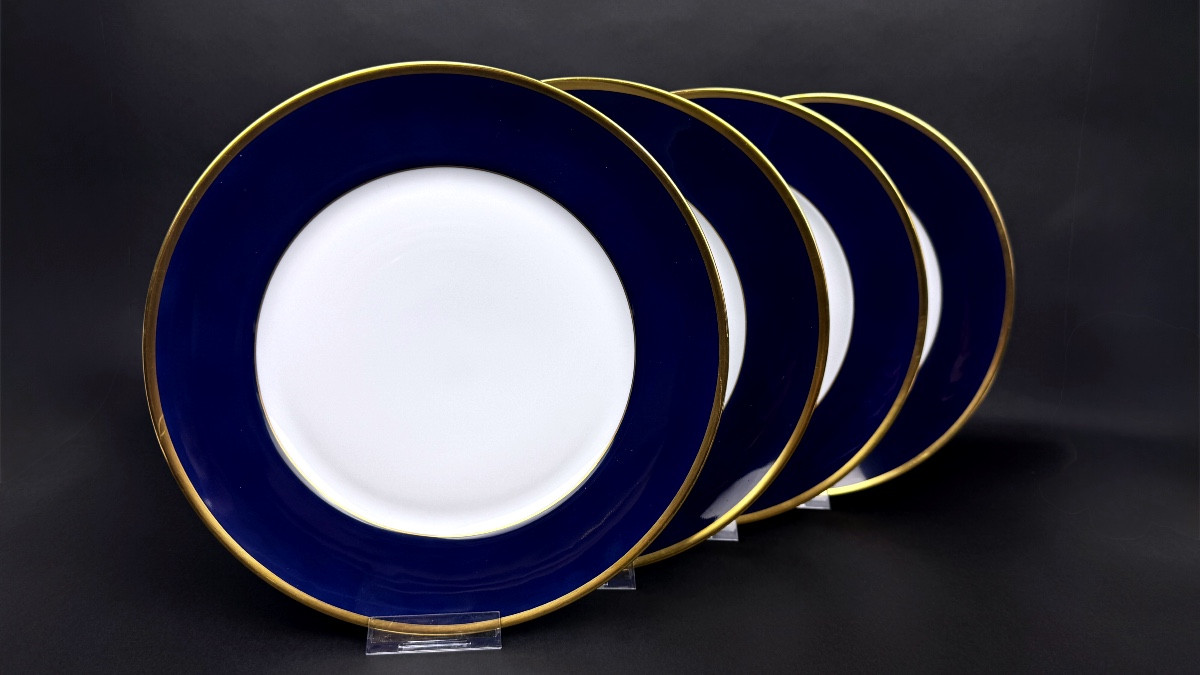 Haviland Limoges, suite de 4 assiettes Bleu Ambassade