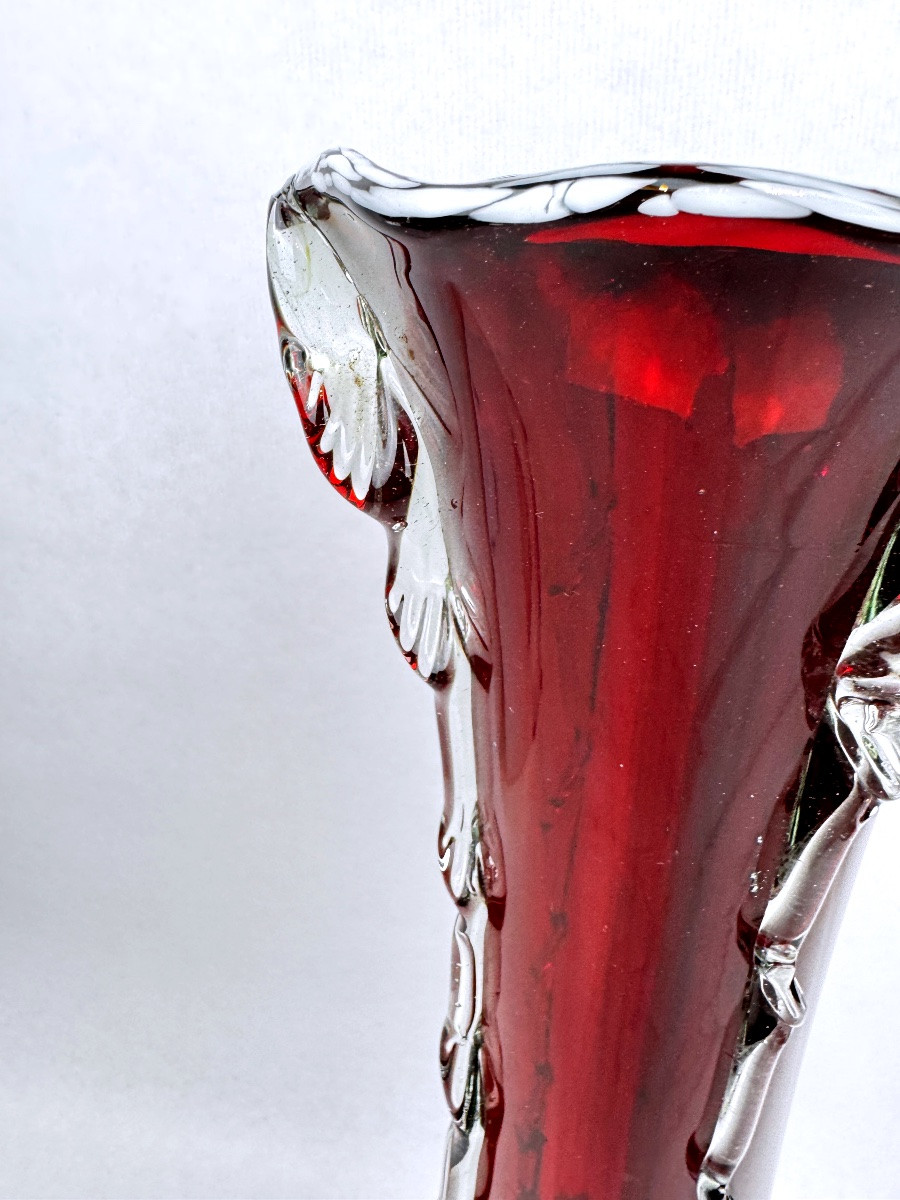 Grand vase en verre rouge rubis, Murano 50/60-photo-3
