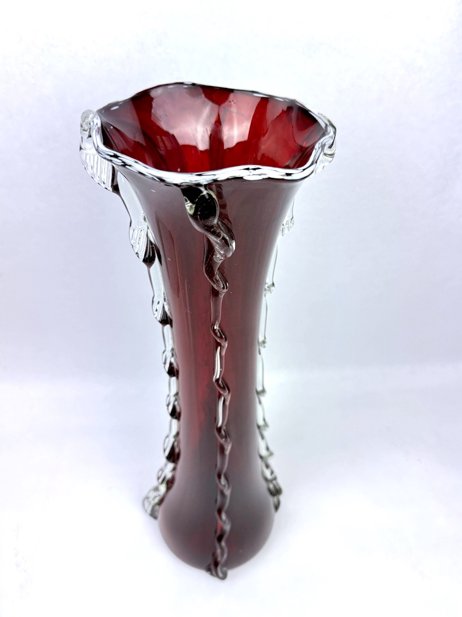 Grand vase en verre rouge rubis, Murano 50/60-photo-1