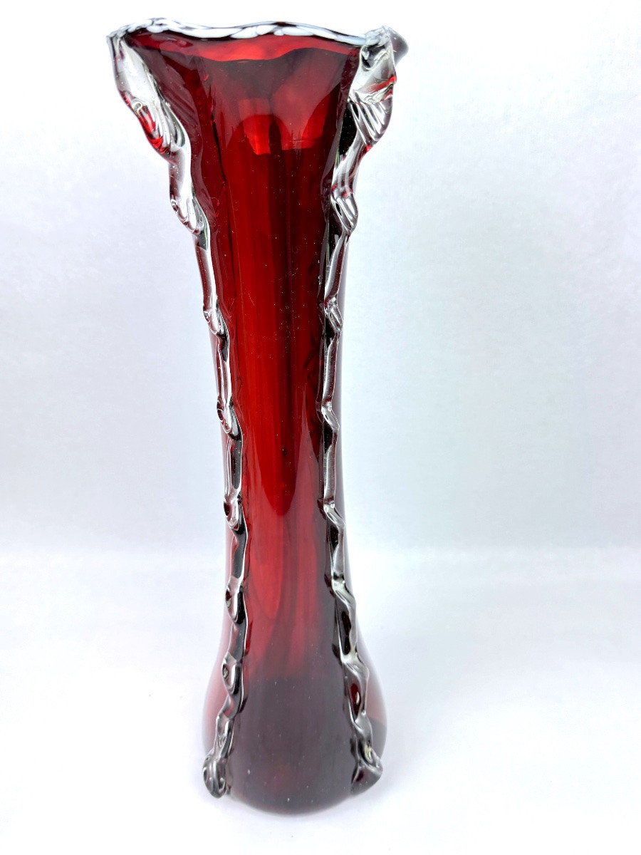 Grand vase en verre rouge rubis, Murano 50/60-photo-2