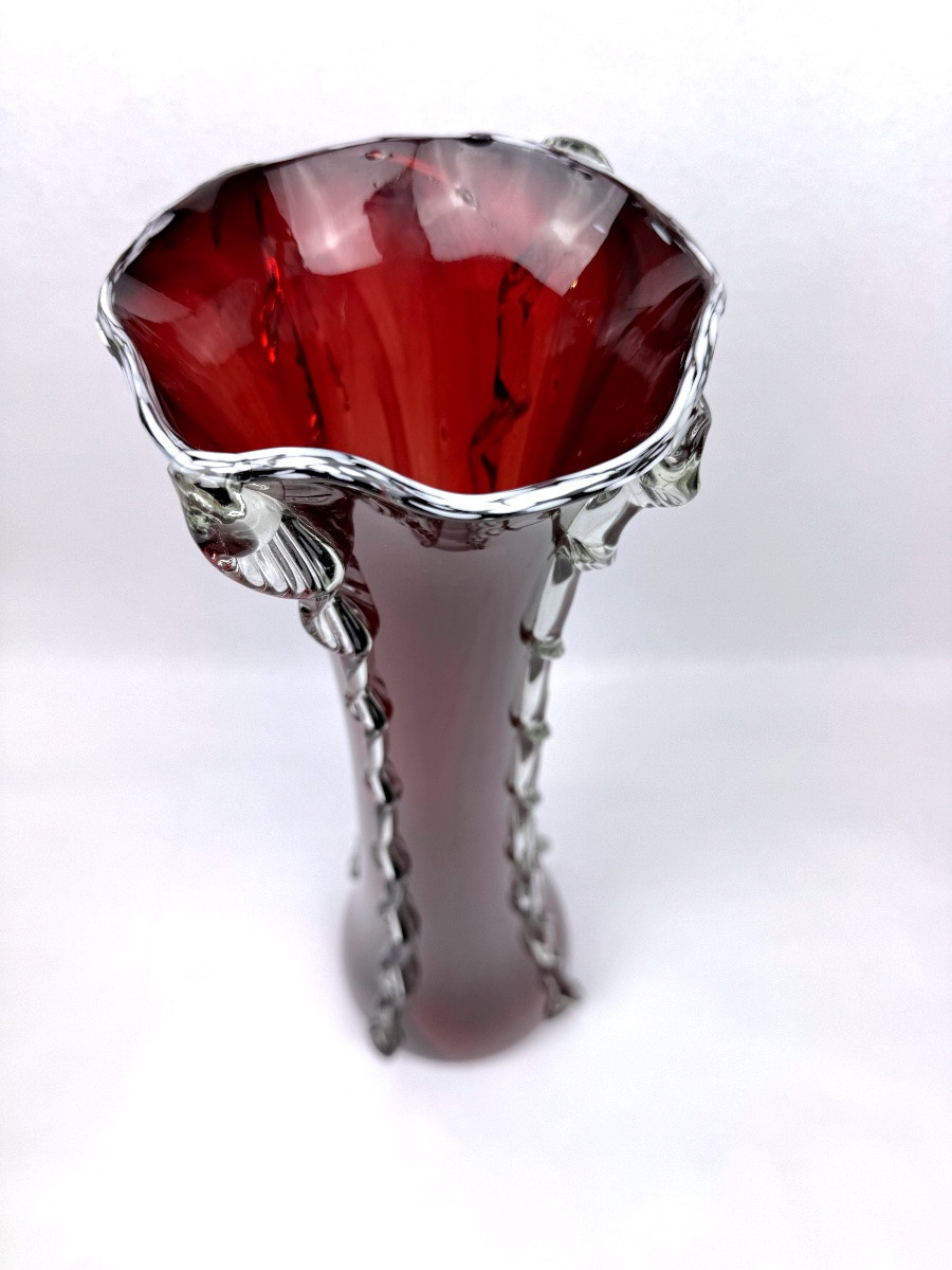 Grand vase en verre rouge rubis, Murano 50/60-photo-4