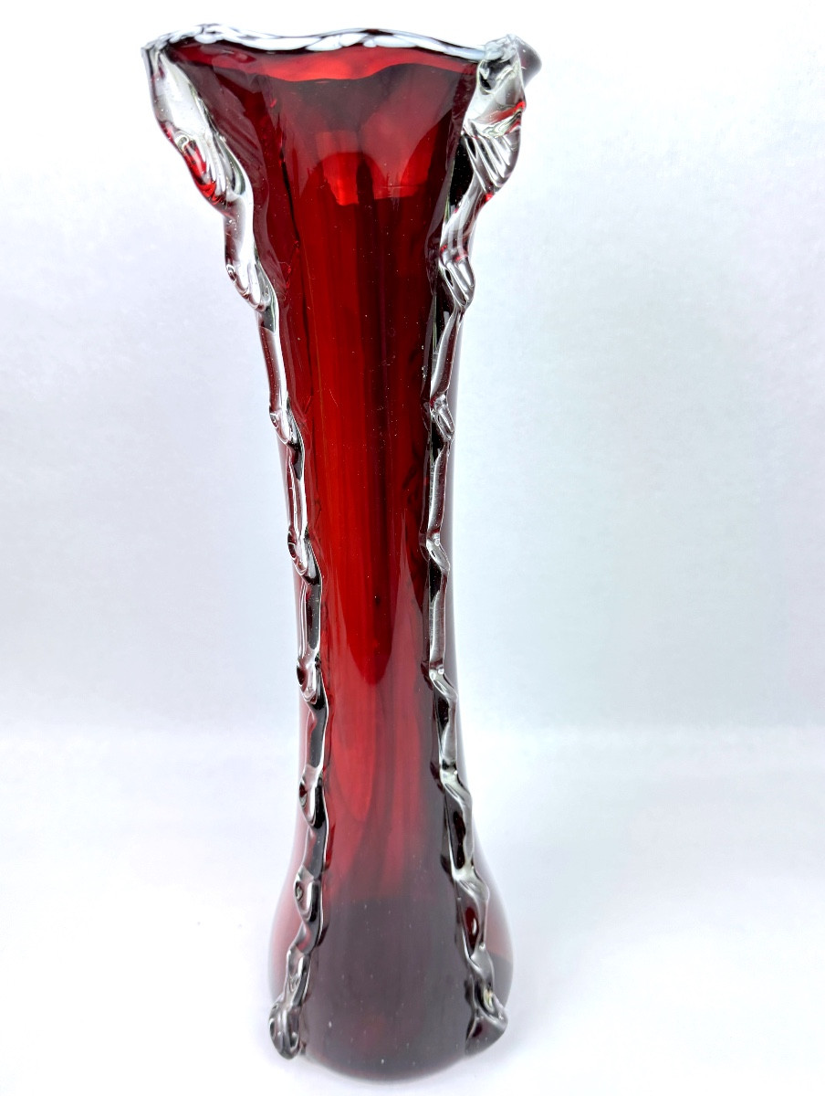 Grand vase en verre rouge rubis, Murano 50/60