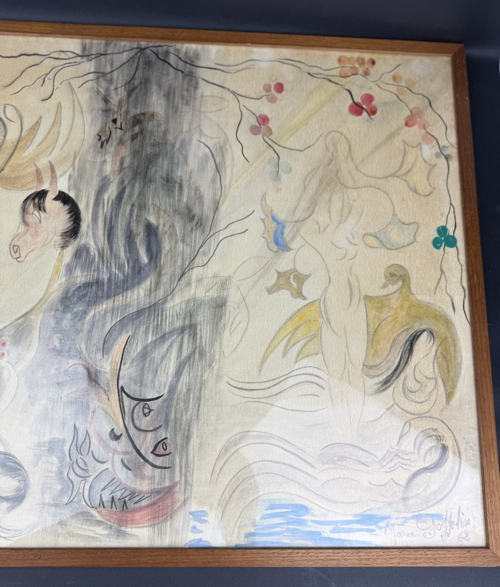 Esoteric Painting By Marie Gosselin "the Emulators Of Philemon And Baucis" 1962-photo-4