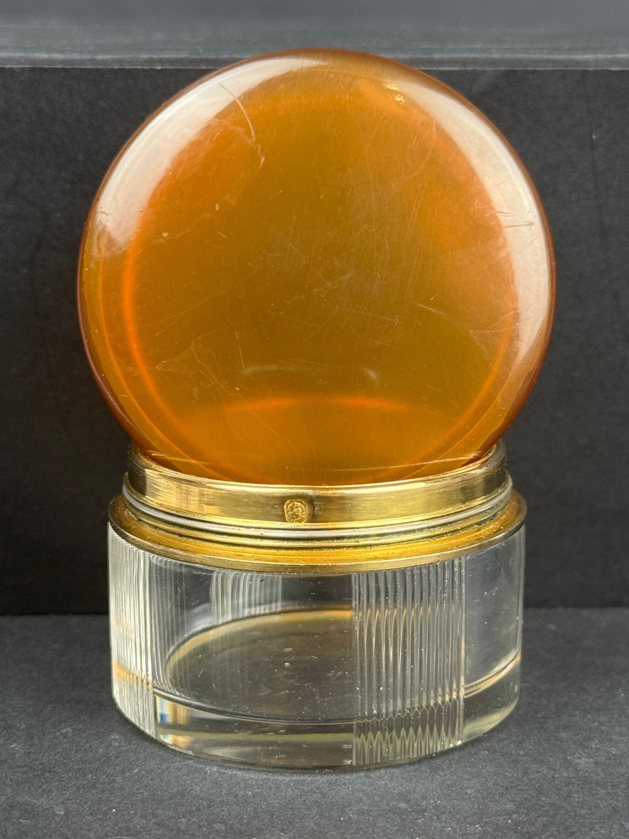 Paire de pots de toilette Art Déco en cristal, vermeil et écaille blonde-photo-1