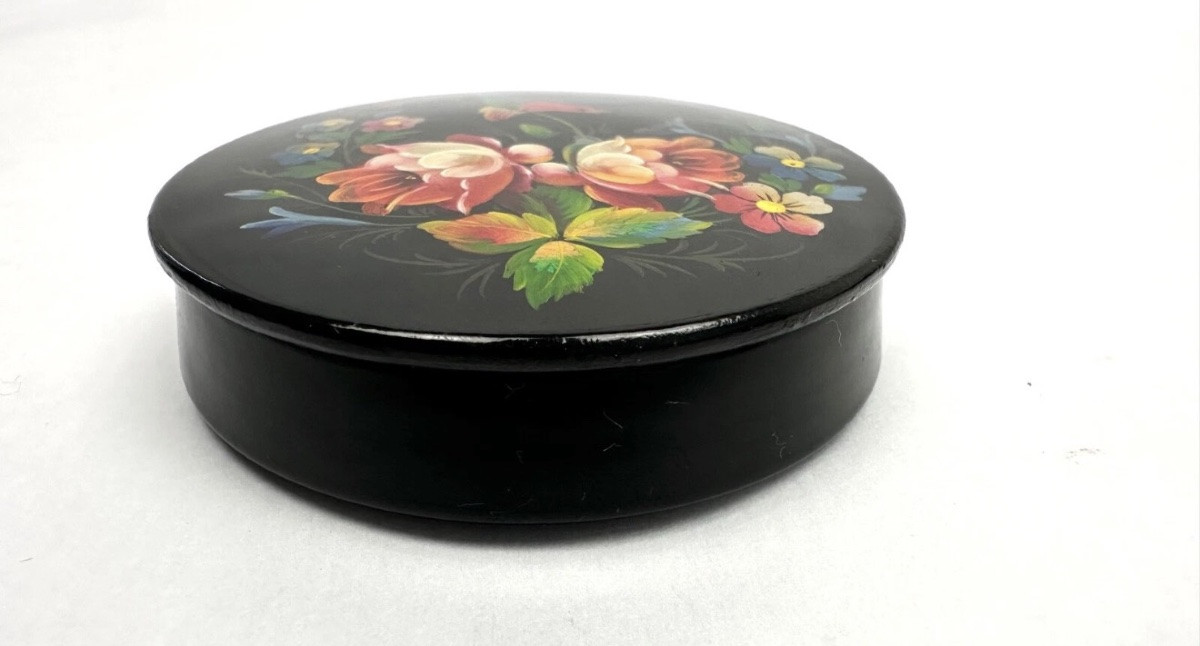 Palekh Lacquer Box, Ussr, Flowers And Bird In Flight-photo-4