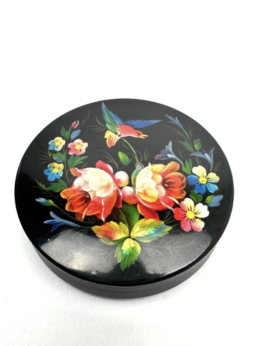 Palekh Lacquer Box, Ussr, Flowers And Bird In Flight
