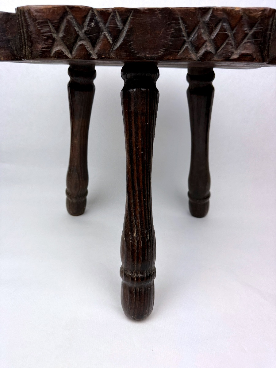 Brutalist Stool In Solid Wood, Spain, 1960s-photo-3