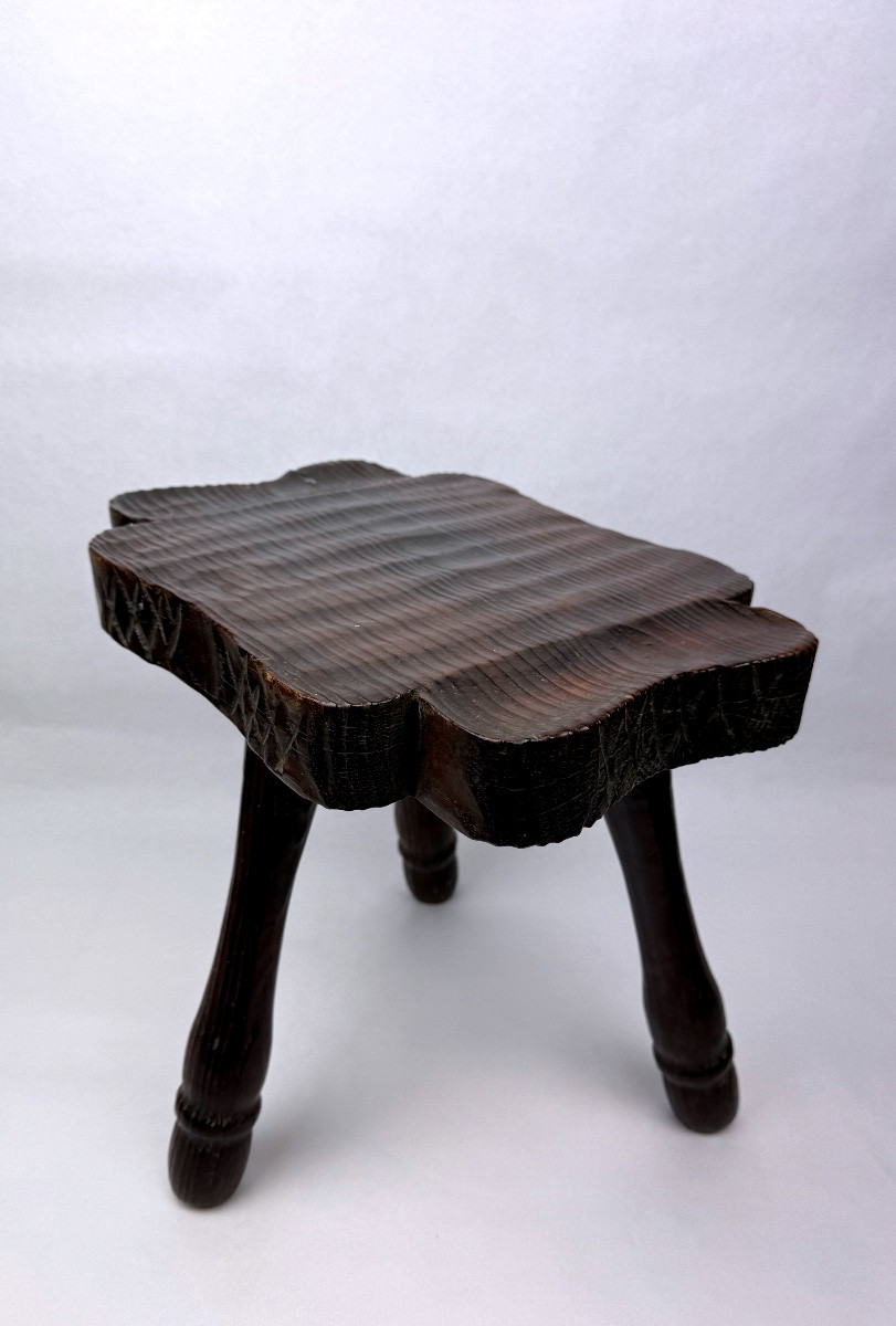 Brutalist Stool In Solid Wood, Spain, 1960s-photo-4