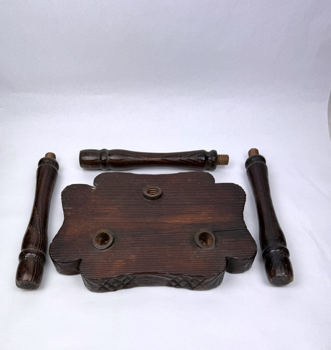 Brutalist Stool In Solid Wood, Spain, 1960s-photo-3