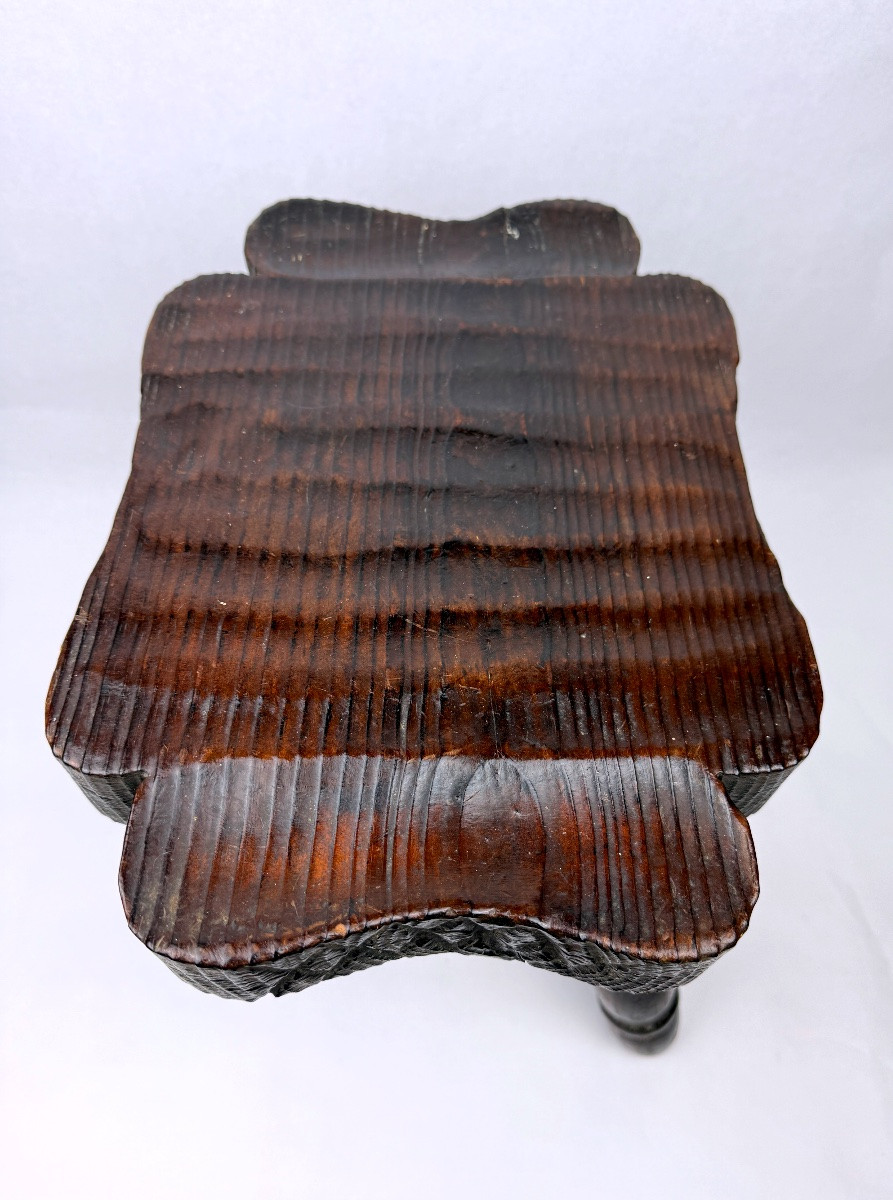 Brutalist Stool In Solid Wood, Spain, 1960s-photo-5