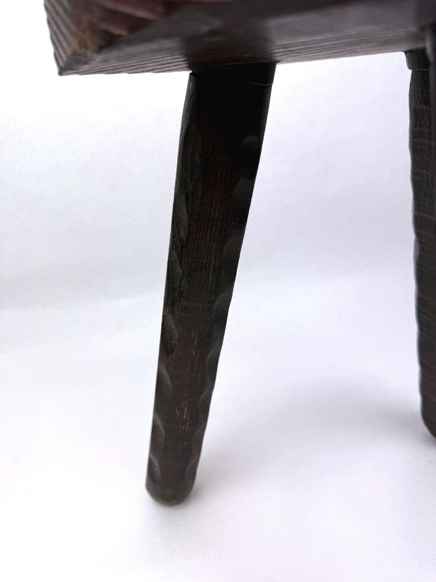Tabouret brutaliste en bois massif, Espagne années 60 n°2-photo-1