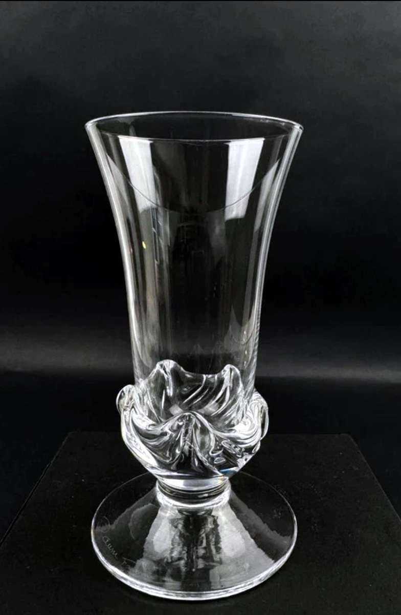 Daum France Sorcy Model Vase In Sculpted Clear Crystal