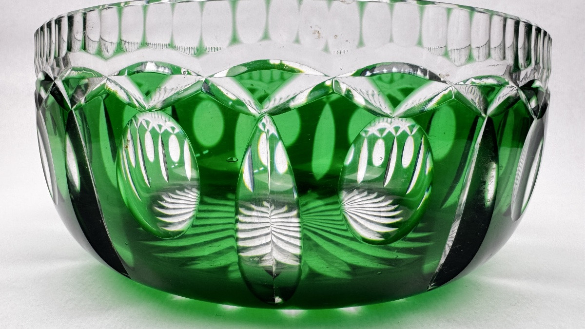 Jatte, saladier, coupe en cristal taillé doublé vert-photo-2