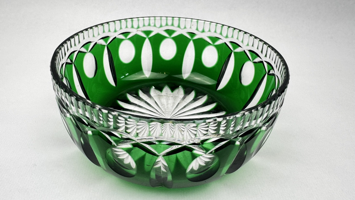Jatte, saladier, coupe en cristal taillé doublé vert-photo-3