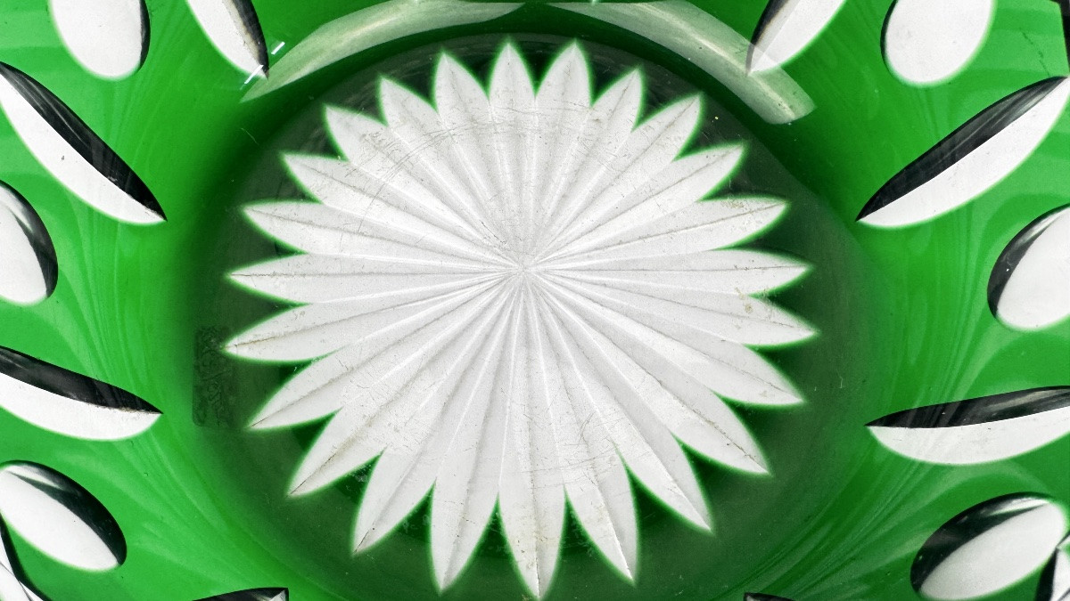 Jatte, saladier, coupe en cristal taillé doublé vert-photo-1