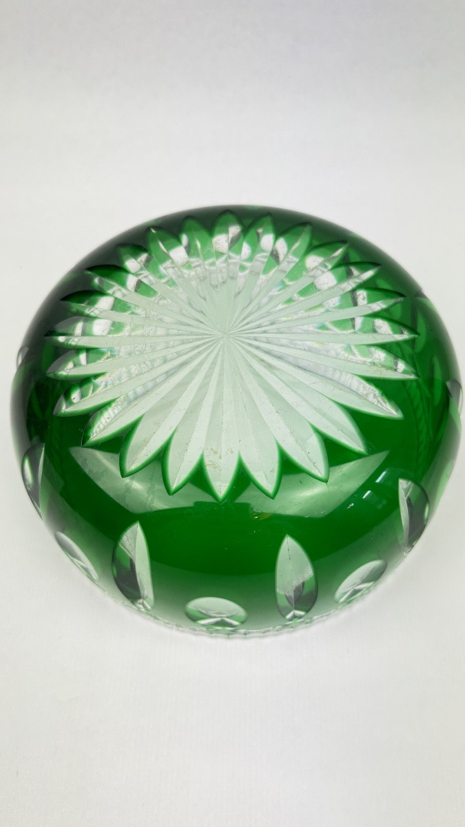 Jatte, saladier, coupe en cristal taillé doublé vert-photo-2