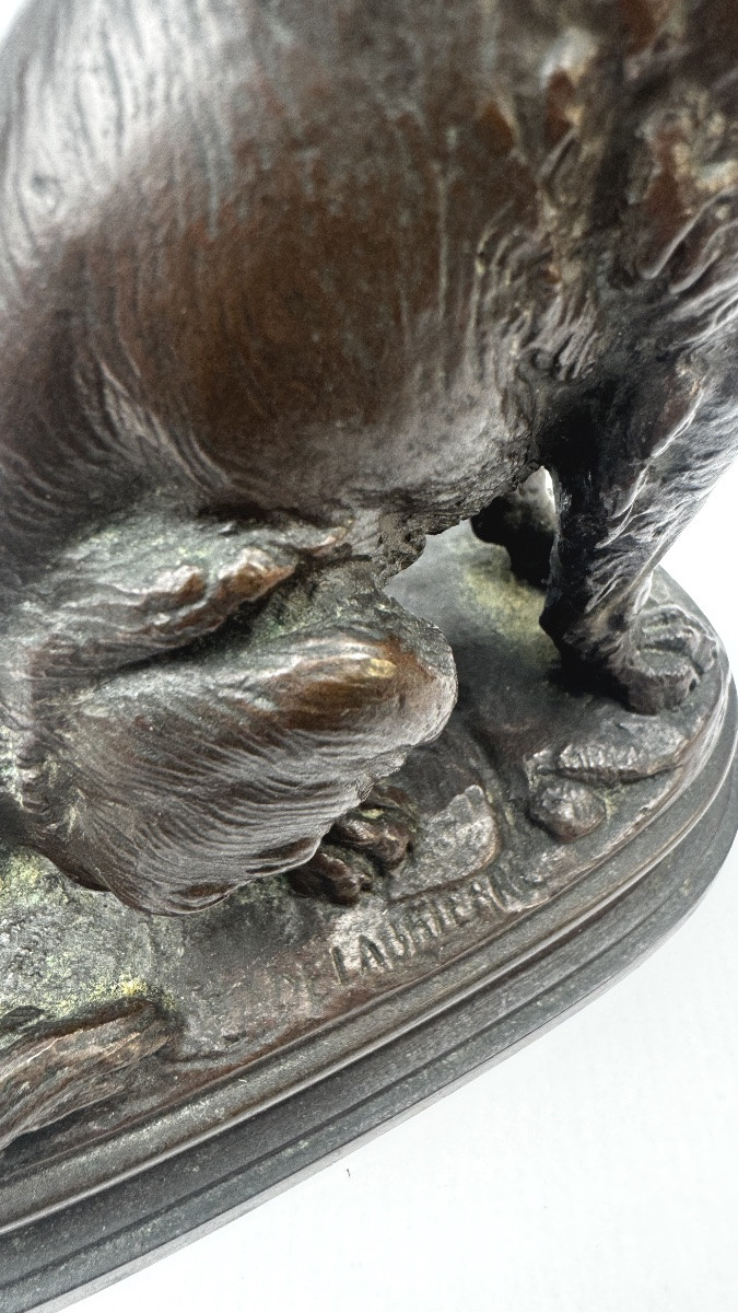 Bronze animalier signé Edouard Delabrière chien de chasse -photo-6